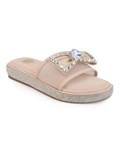 Aberto Torresi Elegant Nude Embellished Slide Sandals – Sparkle With Every Step