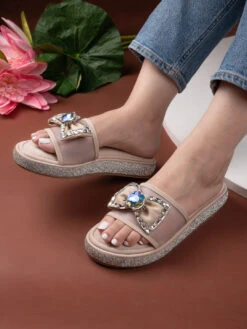 Aberto Torresi Elegant Nude Embellished Slide Sandals – Sparkle With Every Step -Alberto Torresi Store 1000 BAIGE 8