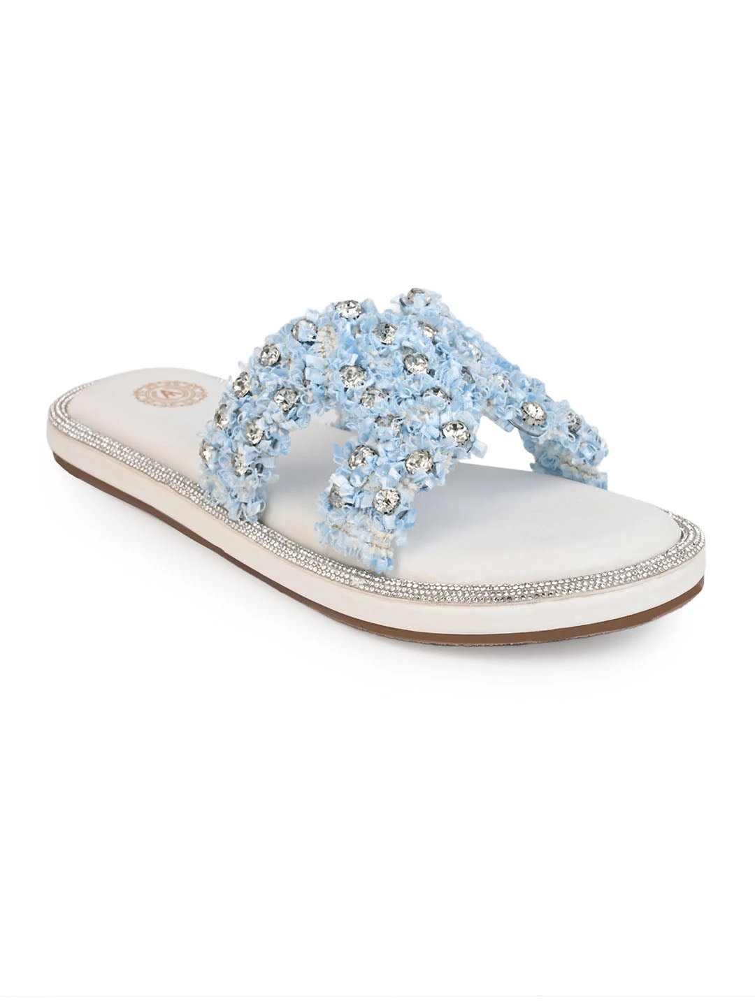 Aberto Torresi Blue Embellished Slide Sandals – Chic Design With Crystal Detailing 1 Aberto Torresi Blue Embellished Slide Sandals – Chic Design With Crystal Detailing