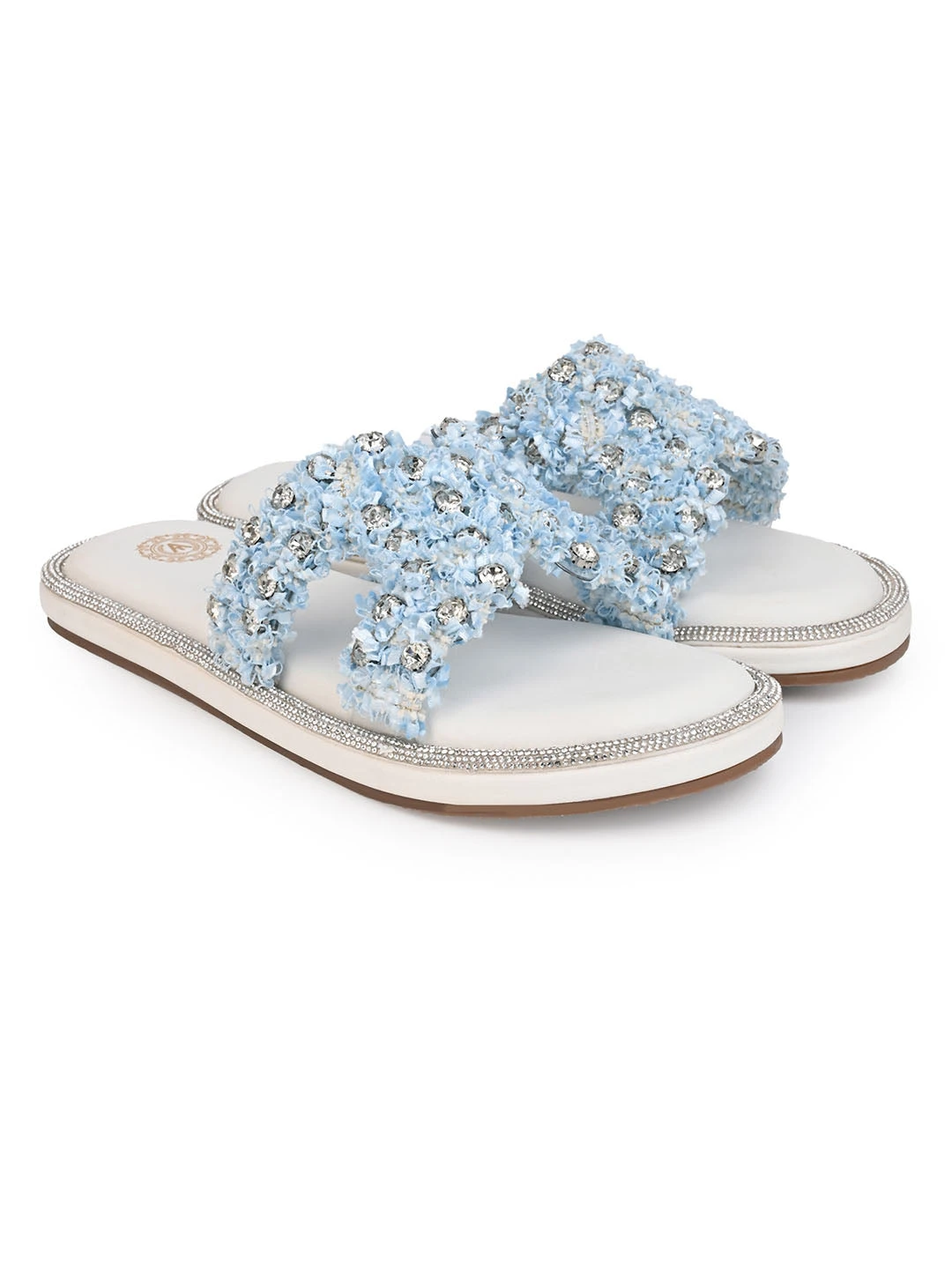 Aberto Torresi Blue Embellished Slide Sandals – Chic Design With Crystal Detailing 2 Aberto Torresi Blue Embellished Slide Sandals – Chic Design With Crystal Detailing - Image 2