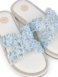 Aberto Torresi Blue Embellished Slide Sandals – Chic Design With Crystal Detailing 14 Aberto Torresi Blue Embellished Slide Sandals – Chic Design With Crystal Detailing -Alberto Torresi Store 1002 BLUE WHITE 7
