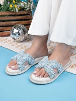 Aberto Torresi Blue Embellished Slide Sandals – Chic Design With Crystal Detailing 15 Aberto Torresi Blue Embellished Slide Sandals – Chic Design With Crystal Detailing -Alberto Torresi Store 1002 BLUE WHITE 8