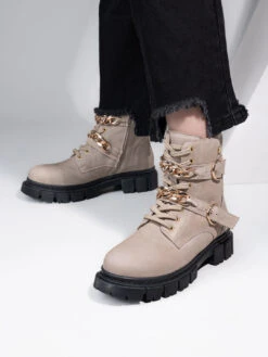 Alberto Torresi Women’s Chunky Sole Ankle Boots With Chain -Alberto Torresi Store 1040 BAIGE 8