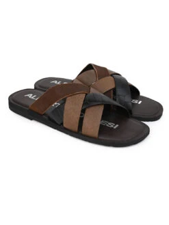 Alberto Torresi 272 Trendy Non Stitched Strap Black Leather Slippers -Alberto Torresi Store 59272 BLACK CROCO 2