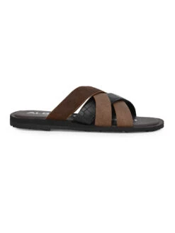 Alberto Torresi 272 Trendy Non Stitched Strap Black Leather Slippers -Alberto Torresi Store 59272 BLACK CROCO 3