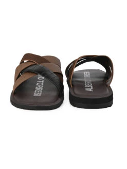 Alberto Torresi 272 Trendy Non Stitched Strap Black Leather Slippers -Alberto Torresi Store 59272 BLACK CROCO 5