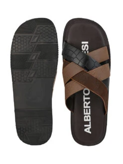 Alberto Torresi 272 Trendy Non Stitched Strap Black Leather Slippers -Alberto Torresi Store 59272 BLACK CROCO 6