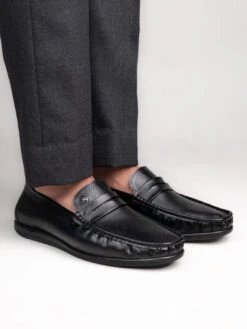 Alberto Torresi Black Faux Leather Loafers For Men