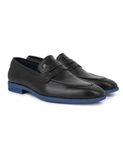 Alberto Torresi Hungary Series 610 Branded Sole Saddle Black Loafers -Alberto Torresi Store 88610 BLACK BLUE 2