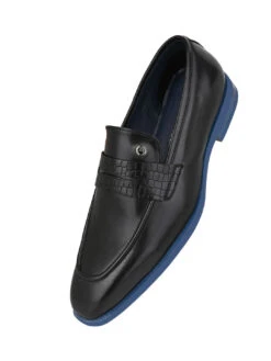 Alberto Torresi Hungary Series 610 Branded Sole Saddle Black Loafers -Alberto Torresi Store 88610 BLACK BLUE 4
