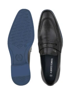 Alberto Torresi Hungary Series 610 Branded Sole Saddle Black Loafers -Alberto Torresi Store 88610 BLACK BLUE 6