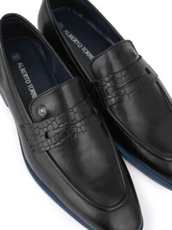 Alberto Torresi Hungary Series 610 Branded Sole Saddle Black Loafers -Alberto Torresi Store 88610 BLACK BLUE 7