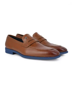 Alberto Torresi Hungary Series 610 Branded Sole Saddle Tan Loafers -Alberto Torresi Store 88610 TAN BLUE 2