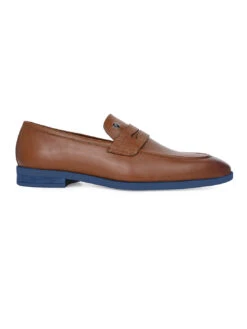 Alberto Torresi Hungary Series 610 Branded Sole Saddle Tan Loafers -Alberto Torresi Store 88610 TAN BLUE 3