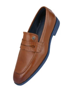 Alberto Torresi Hungary Series 610 Branded Sole Saddle Tan Loafers -Alberto Torresi Store 88610 TAN BLUE 4