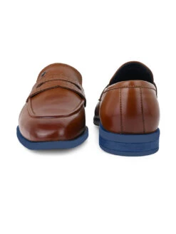 Alberto Torresi Hungary Series 610 Branded Sole Saddle Tan Loafers -Alberto Torresi Store 88610 TAN BLUE 5