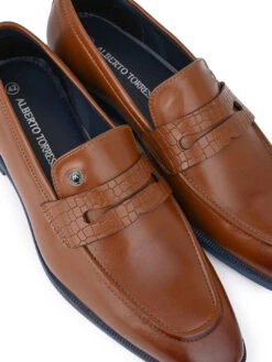 Alberto Torresi Hungary Series 610 Branded Sole Saddle Tan Loafers -Alberto Torresi Store 88610 TAN BLUE 7