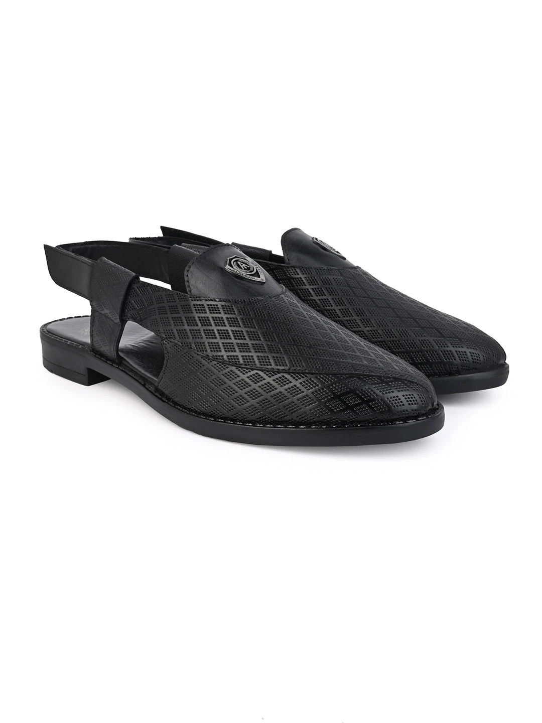 Alberto Torresi Genuine Black Leather Textured Peshawari Sandal With Padded Insole 4 Alberto Torresi Genuine Black Leather Textured Peshawari Sandal With Padded Insole - Image 4