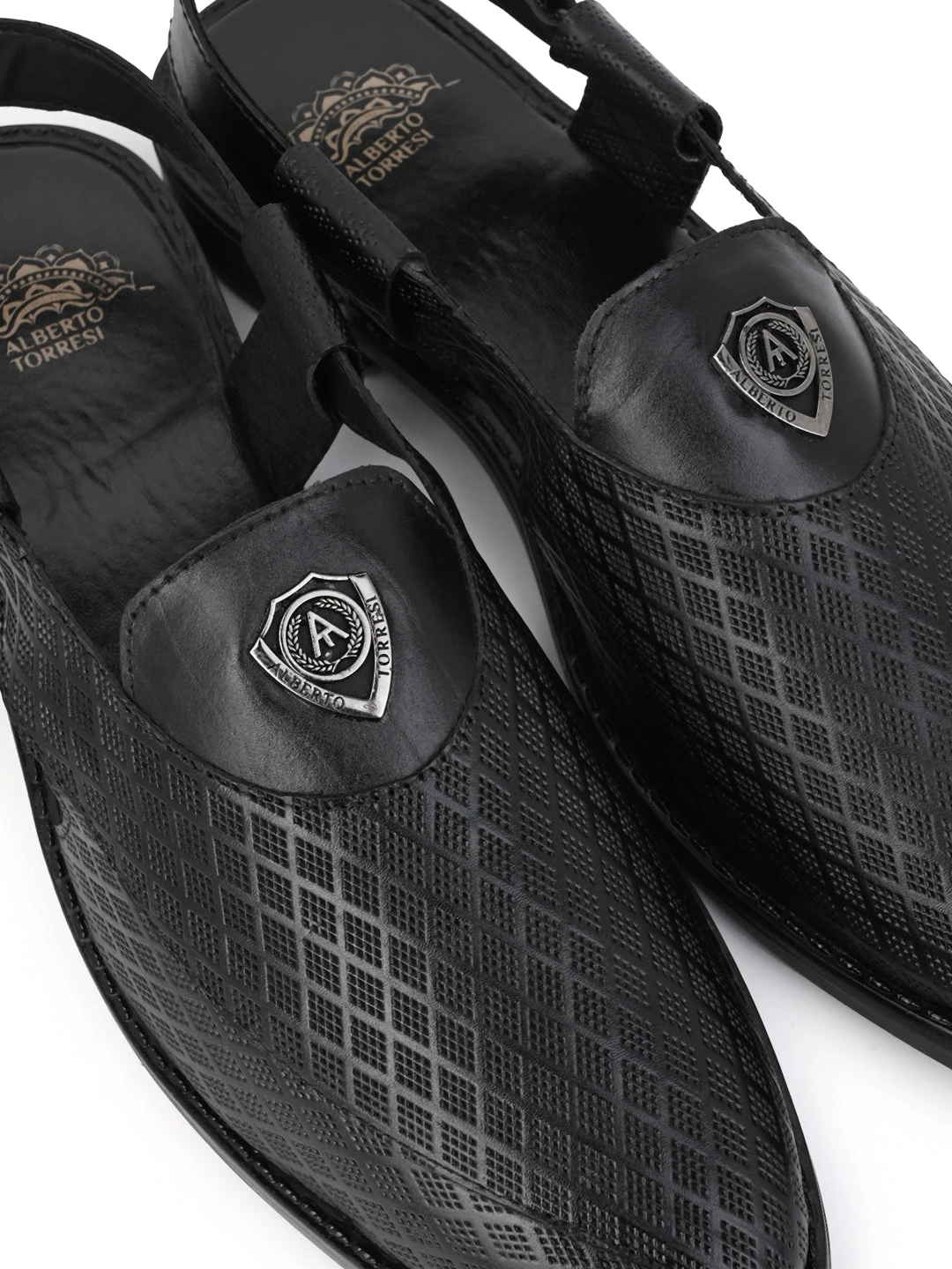 Alberto Torresi Genuine Black Leather Textured Peshawari Sandal With Padded Insole 6 Alberto Torresi Genuine Black Leather Textured Peshawari Sandal With Padded Insole - Image 6