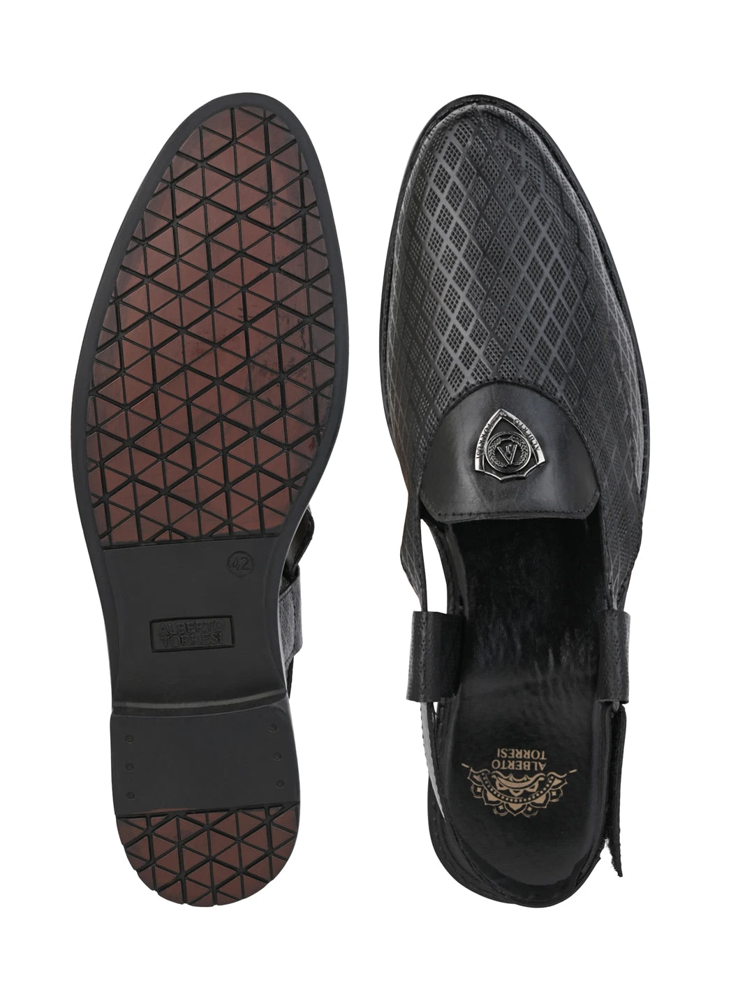 Alberto Torresi Genuine Black Leather Textured Peshawari Sandal With Padded Insole 8 Alberto Torresi Genuine Black Leather Textured Peshawari Sandal With Padded Insole - Image 8