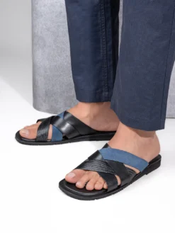 Alberto Torresi 270 Trendy Non Stitched StrapBlue Leather Slippers