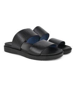 Alberto Torresi PVC Printed Branding Textured Black Leather Men Slippers -Alberto Torresi Store DSC 3852 2