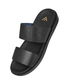 Alberto Torresi PVC Printed Branding Textured Black Leather Men Slippers -Alberto Torresi Store DSC 3855 2