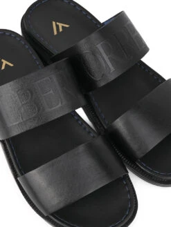 Alberto Torresi PVC Printed Branding Textured Black Leather Men Slippers -Alberto Torresi Store DSC 3860 2