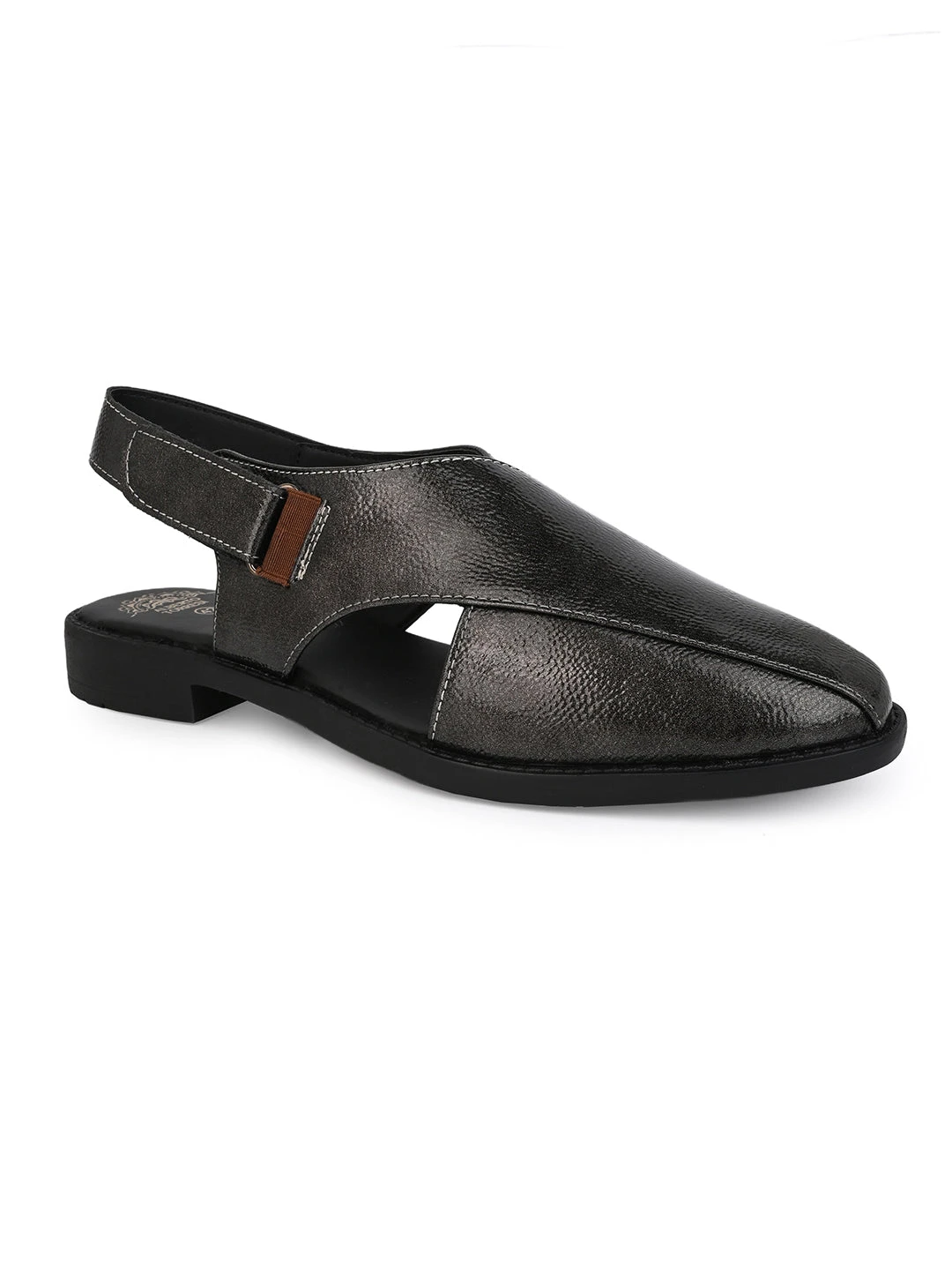 Alberto Torresi Grey Patent Crinkle Peshawari Sandal With Padded Insole 2 Alberto Torresi Grey Patent Crinkle Peshawari Sandal With Padded Insole - Image 2