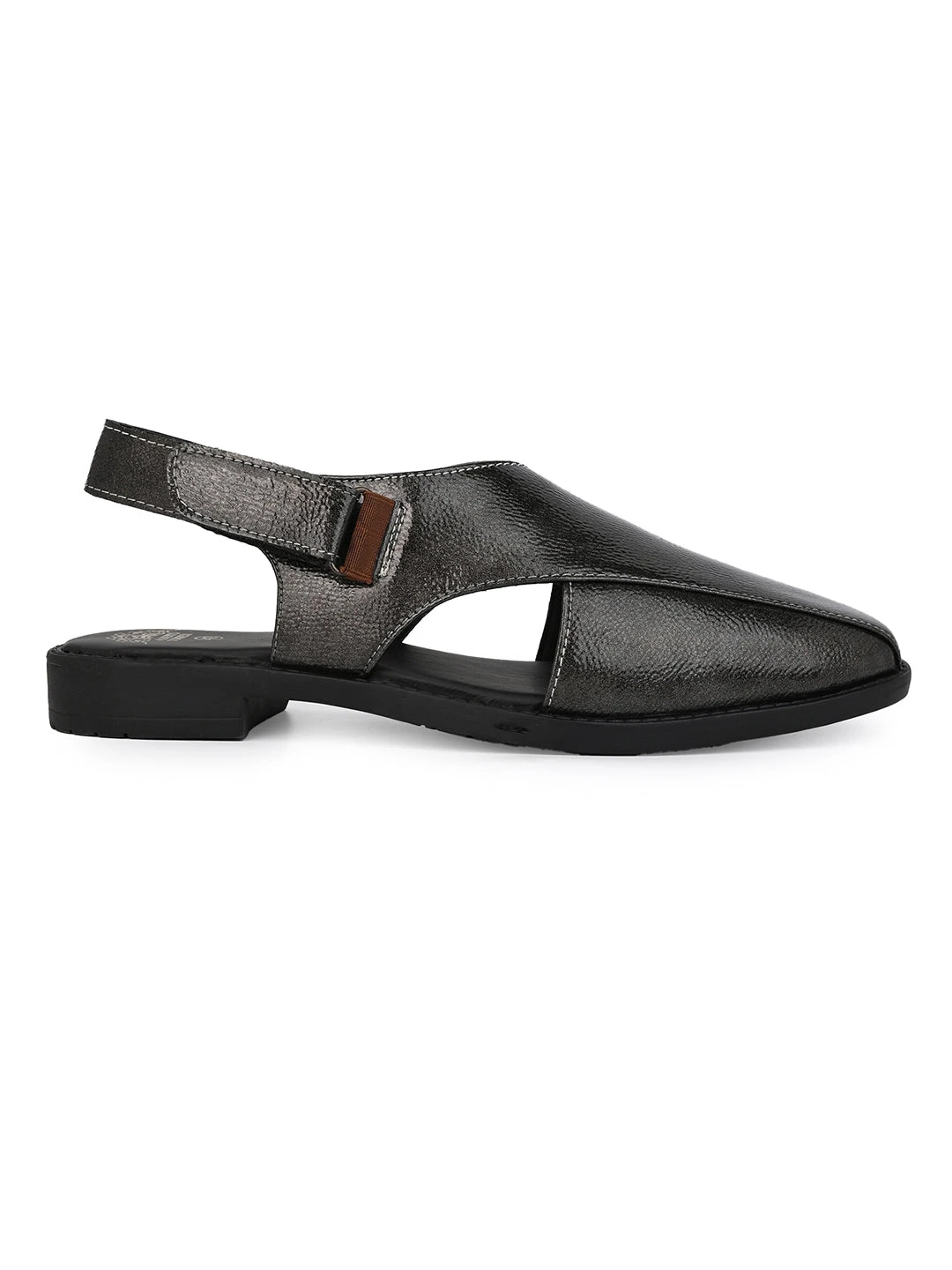 Alberto Torresi Grey Patent Crinkle Peshawari Sandal With Padded Insole 3 Alberto Torresi Grey Patent Crinkle Peshawari Sandal With Padded Insole - Image 3