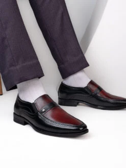 Alberto Torresi Genuine Leather Black-Bordo Slipon Formal Shoes