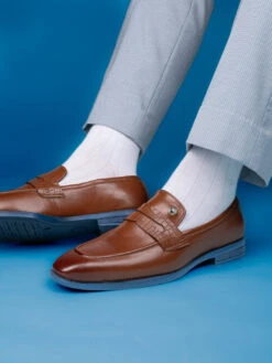 Alberto Torresi Hungary Series 610 Branded Sole Saddle Tan Loafers