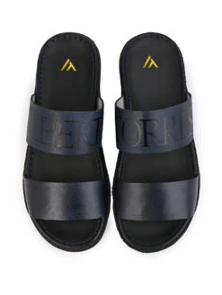 Alberto Torresi PVC Printed Branding Textured Blue Leather Men Slippers -Alberto Torresi Store DSC 8240 2