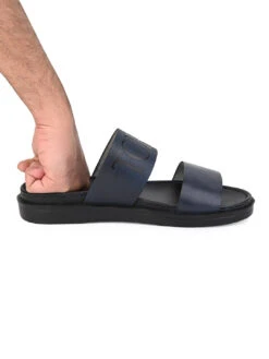 Alberto Torresi PVC Printed Branding Textured Blue Leather Men Slippers -Alberto Torresi Store DSC 8257 2